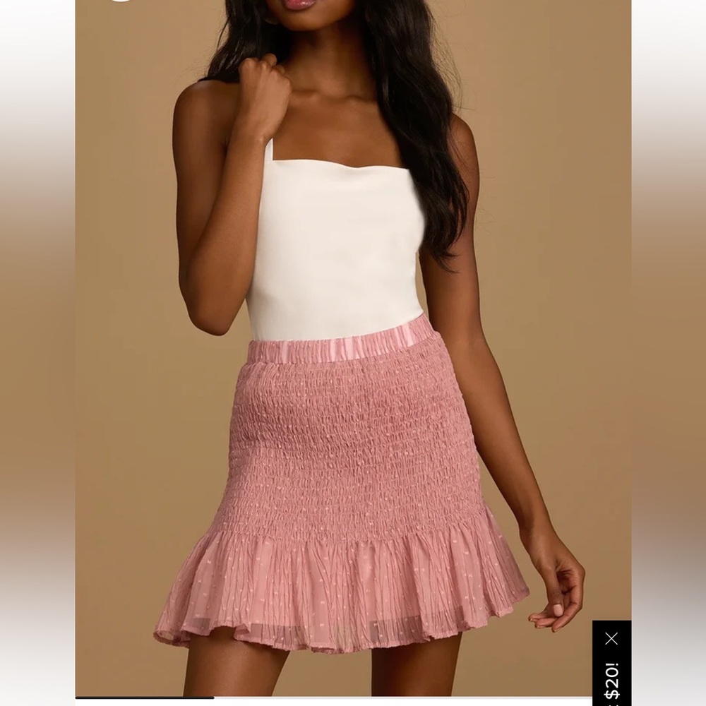 Chic Treatment Mauve Pink Swiss Dot Smocked Chiffon Mini Skirt NWT